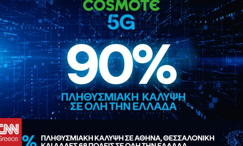 Στο 90% η πανελλαδική κάλυψη του COSMOTE 5G, πολύ νωρίτερα από το στόχο