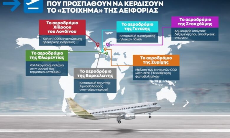 Infographic: Έξι διεθνή αεροδρόμια που προσπαθούν να κερδίσουν το «στοίχημα» της αειφορίας