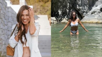 Εναλλακτικές διακοπές για την Ναταλία Δραγούμη: Βούτηξε στους παγωμένους καταρράκτες του Ολύμπου