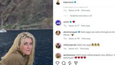 Τι έγραψε η Ελένη Μενεγάκη κάτω από την ανάρτηση της Σίας Κοσιώνη για τον ΑΝΤ1